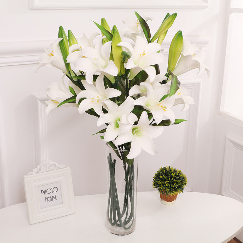 仿真手感香水百合永生假花艺客厅餐桌摆设落地花瓶装饰插花束套装