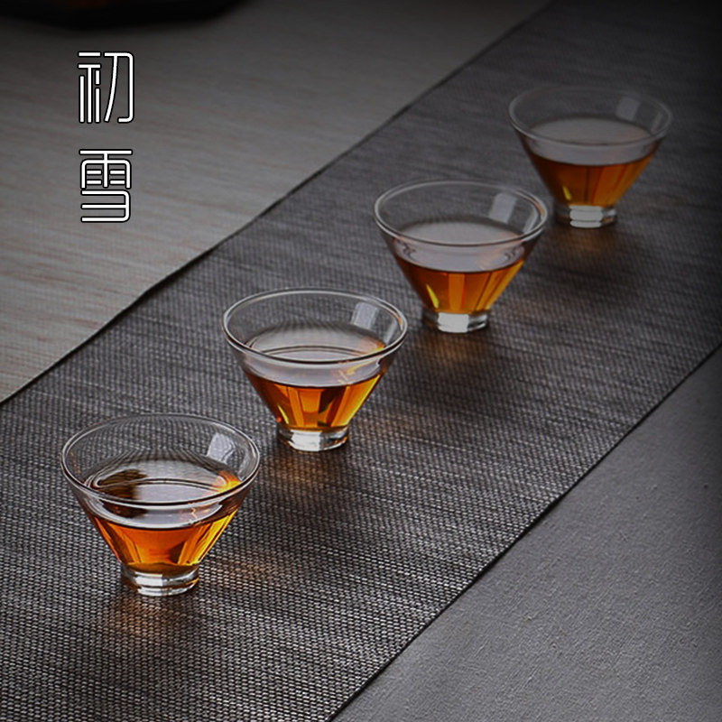 待客斗笠杯功夫茶具套装透明4只装品茗杯家用迷你玻璃喝茶小杯子