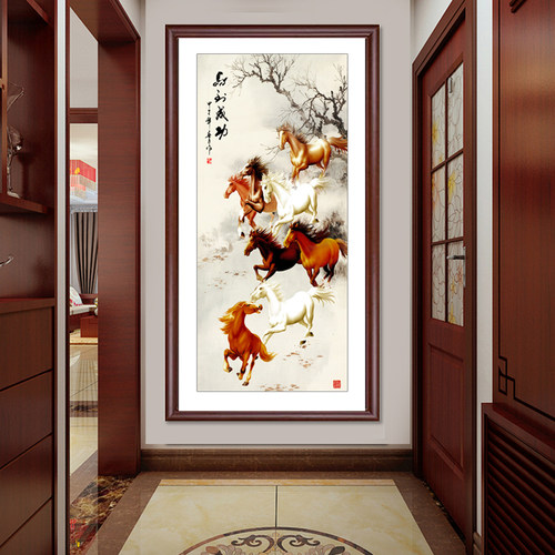 马到成功挂画办公室背景墙壁画客厅玄关装饰画八骏图八匹骏马图