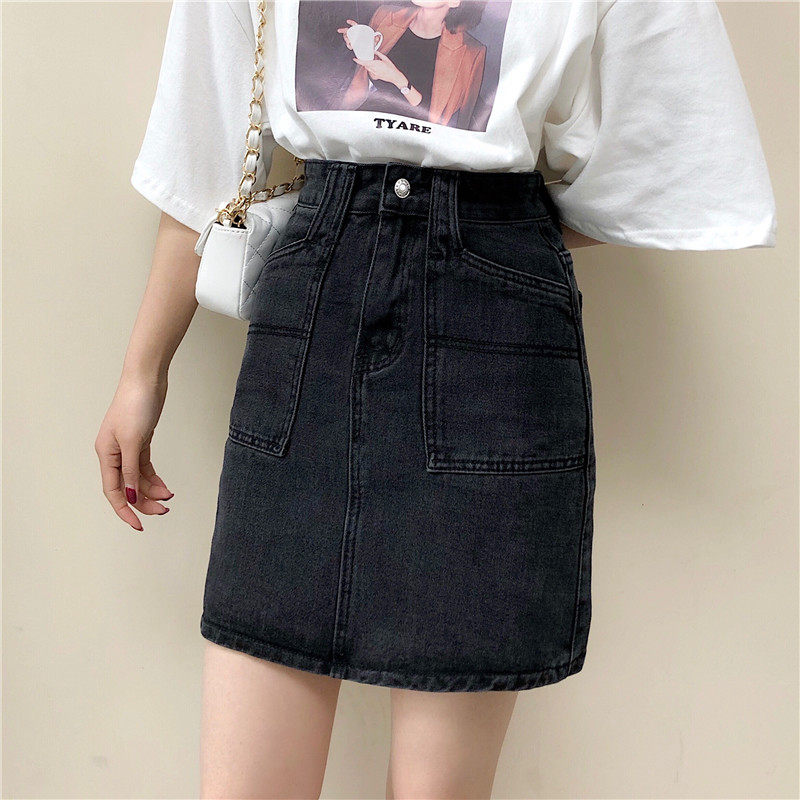 春夏胖mm大码牛仔半身裙女2021新款学生高腰显瘦黑色a字包臀短裙