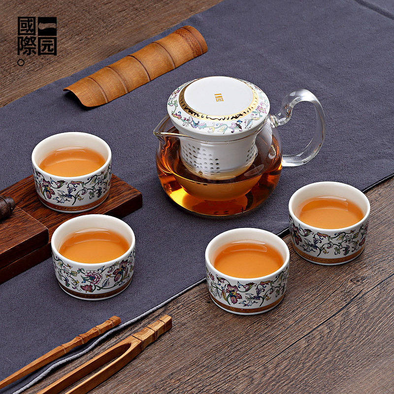 一园功夫茶具套装家用玻璃茶杯陶瓷过滤带盖茶水分离泡茶杯子礼盒
