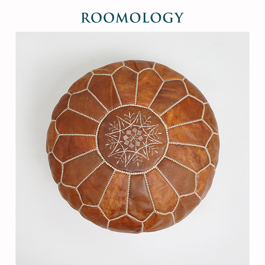 Roomology摩洛哥皮墩进口手工曼达拉绣花羊皮墩蒲团坐垫多色
