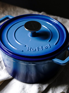 Ruffey珐琅铸铁锅 蓝色圆形炖锅焖烧锅煲汤锅多功能锅电磁炉锅