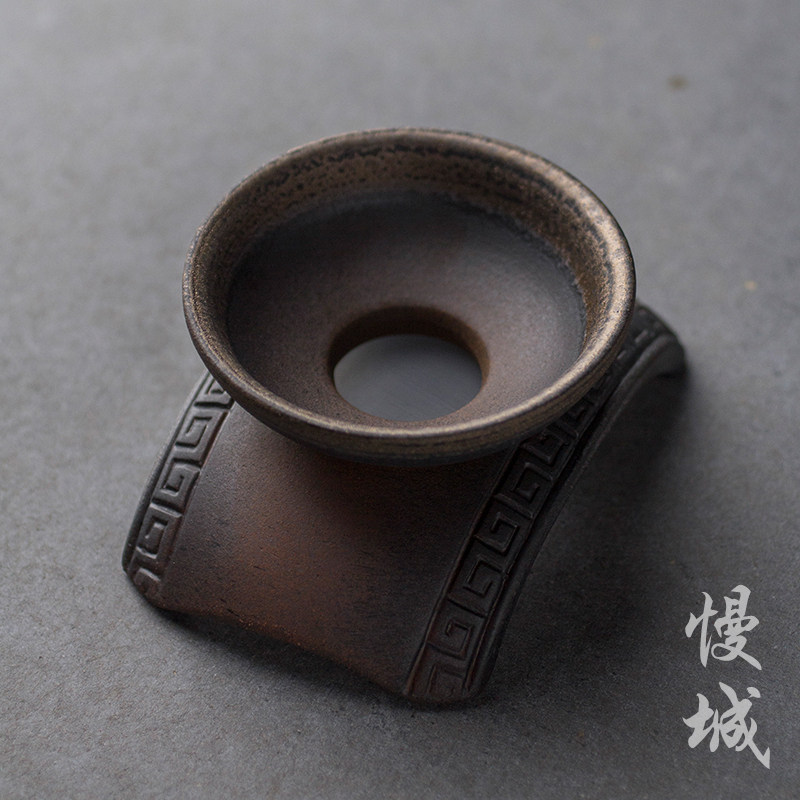 复古粗陶茶漏 无釉仿古茶滤 功夫陶瓷树叶茶隔家用过滤器滤网茶具