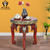 东南亚家具 实木茶桌边几茶几 泰国特色雕刻大象客厅圆形创意个性
