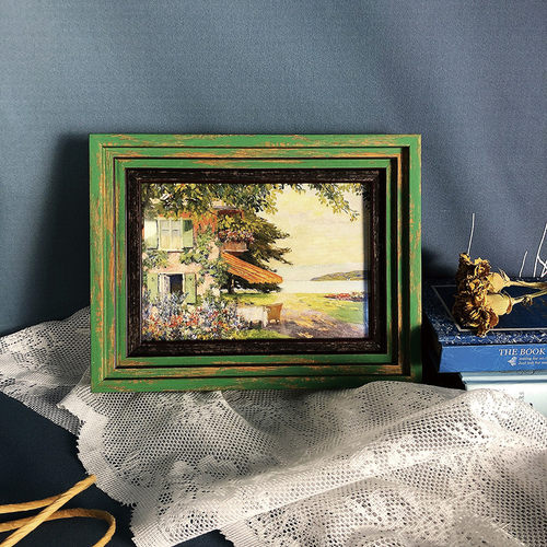 风景油画客厅餐厅书房装饰画卧室样板间摆台文艺复古摆件挂画相框