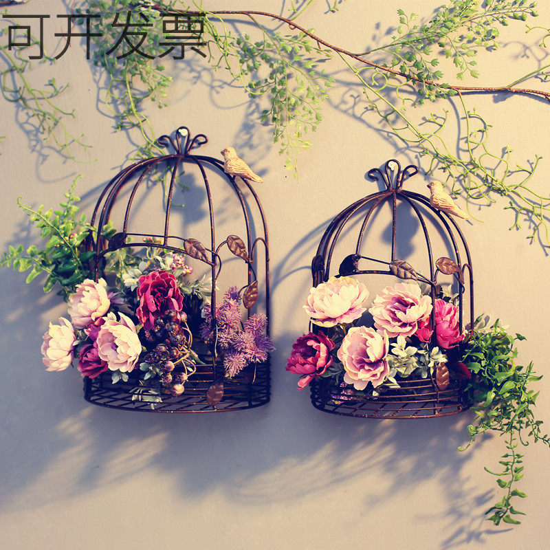 鸟笼铁艺挂饰墙面装饰品电视墙背景壁挂件花篮挂墙上的餐桌个性创图片
