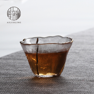 爱洛琳 茶具日式耐热玻璃茶杯品茗杯手工锤纹单杯主人杯描金杯子
