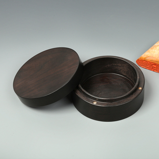 黑檀木印泥盒 实木创意印缸 篆刻用文房四宝印泥缸 花梨木印泥盒