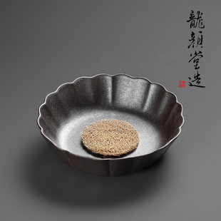 龍颜堂陶制铁釉花菱壶承干泡茶盘茶托壶托铁锈红釉干泡盘养壶盘