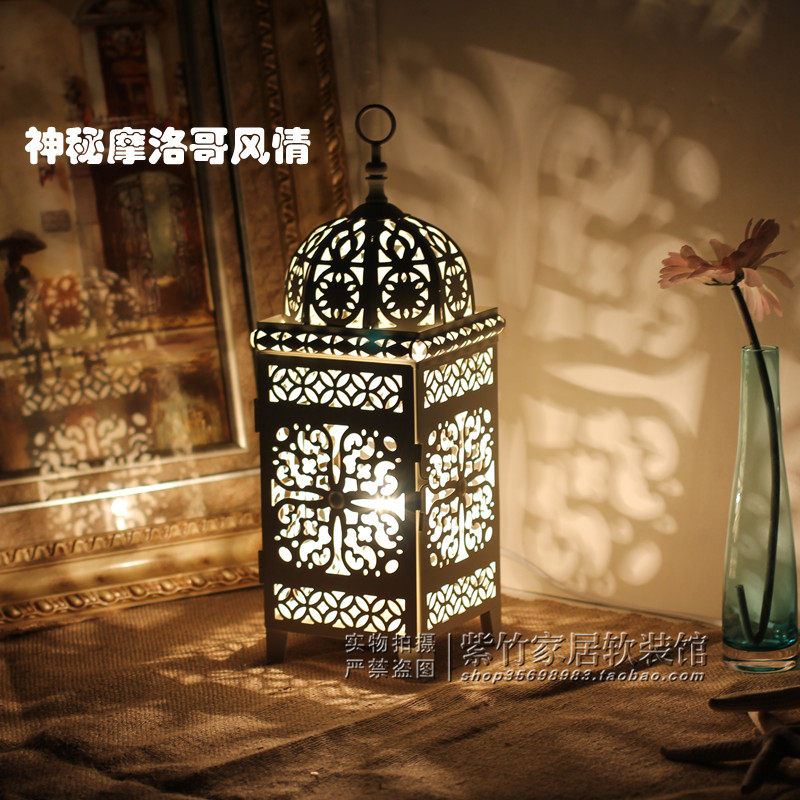 摩洛哥风情台灯蓝白地中海风格电灯 婚房装饰小夜灯 家居软装摆件