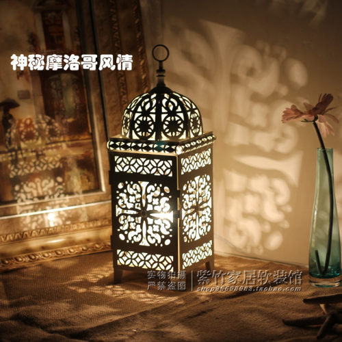 摩洛哥风情台灯蓝白地中海风格电灯 婚房装饰小夜灯 家居软装摆件