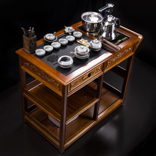 汇享花梨木乌金石茶车实木可移动带轮茶台水柜功夫茶具套装沙比利