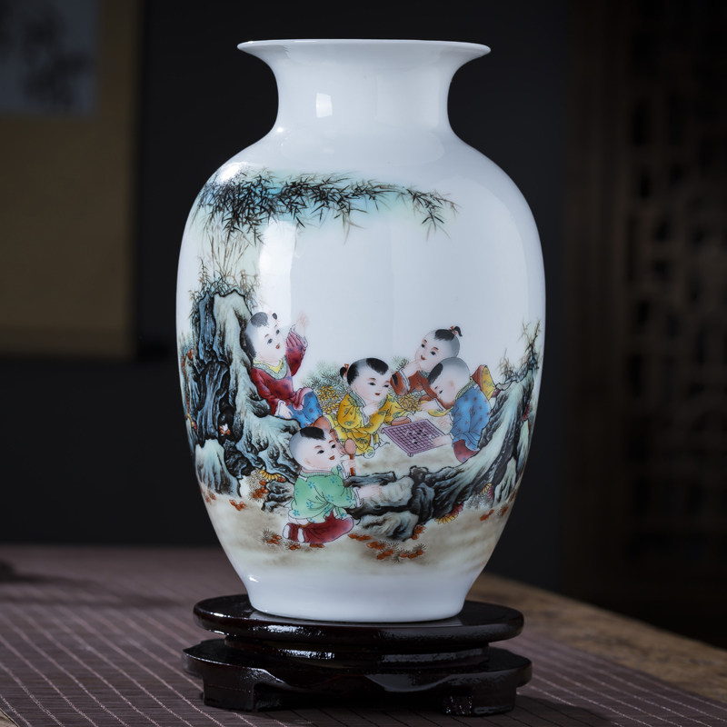 新中式客厅粉彩陶瓷花瓶 景德镇古典家居装饰插花摆件