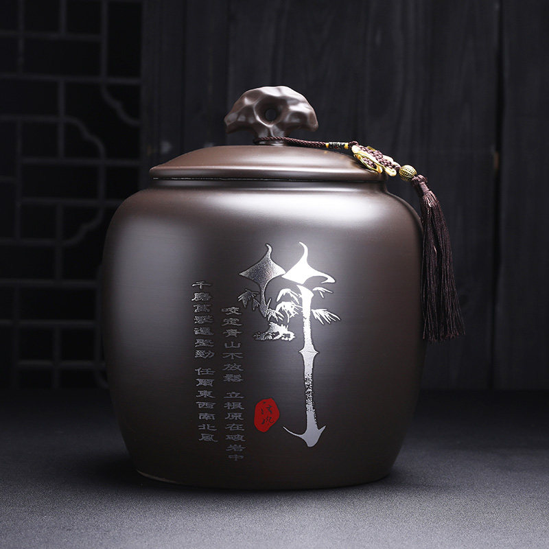 高档紫砂茶叶罐加特大号复古密封散茶罐普洱红绿茶罐家用3斤5斤罐
