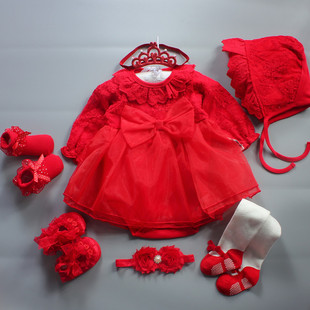 女婴儿礼盒公主衣服春季新生长袖连衣裙子春夏款宝宝满月周岁礼服