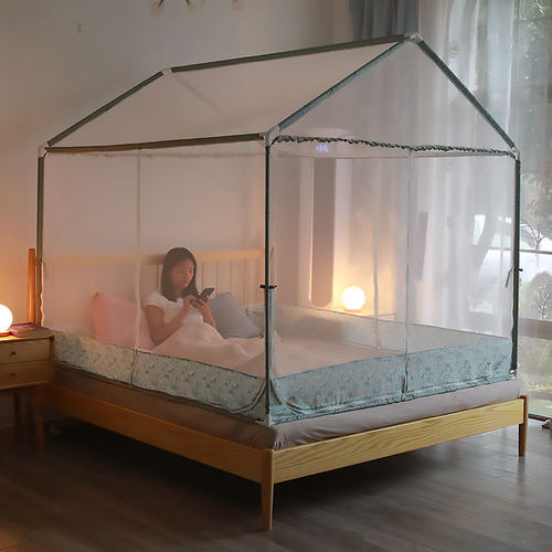 蚊帐方顶1.8m1.5米床新款防摔儿童加密加厚三开门双人带支架帐子