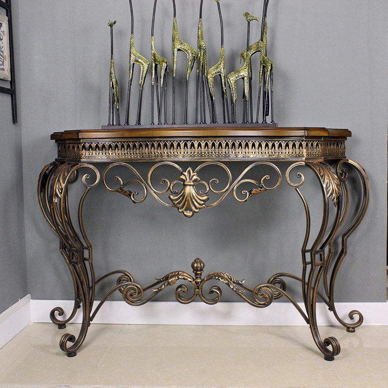 美式镂空花蔓玄关桌乡村铁艺玄关柜欧式复古做旧玄关台门厅案台