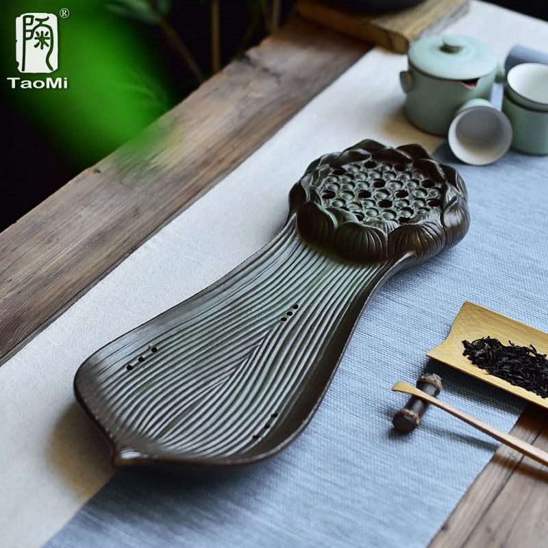 陶迷中式莲花小号干泡盘粗陶储水泡茶盘陶瓷功夫茶具壶承茶道茶承