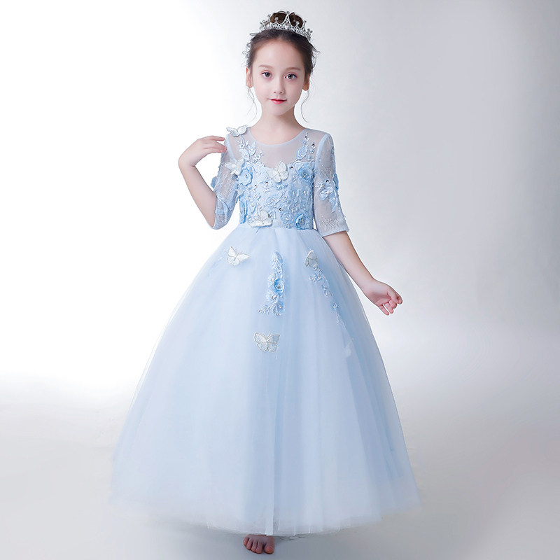 儿童礼服蓝色公主裙女童生日小花童婚纱主持人钢琴演出服表演夏季