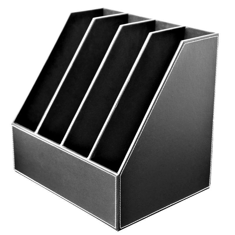 商务办公用品创意文件柜皮革文件框大容量桌面收纳四联文件座黑色