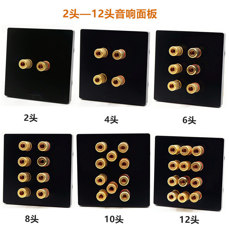 音响插座黑色无边框大面板两四六八十位功放音箱香蕉头多孔插面板