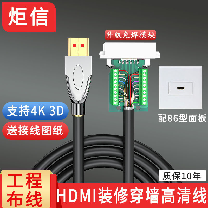 HDMI工程线穿管布线HDMI高清线2.0版diy散线4k预埋装修穿墙免焊头