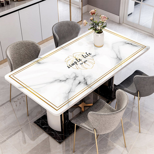 桌布防水防油免洗轻奢北欧大理石pvc餐桌垫家用长方形茶几垫防烫