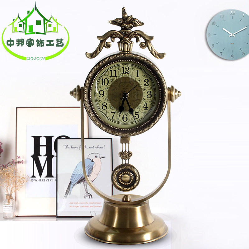 盈慧欧式纯铜创意座钟美式客厅奢华镇宅时钟摆钟卧室静音石英钟表