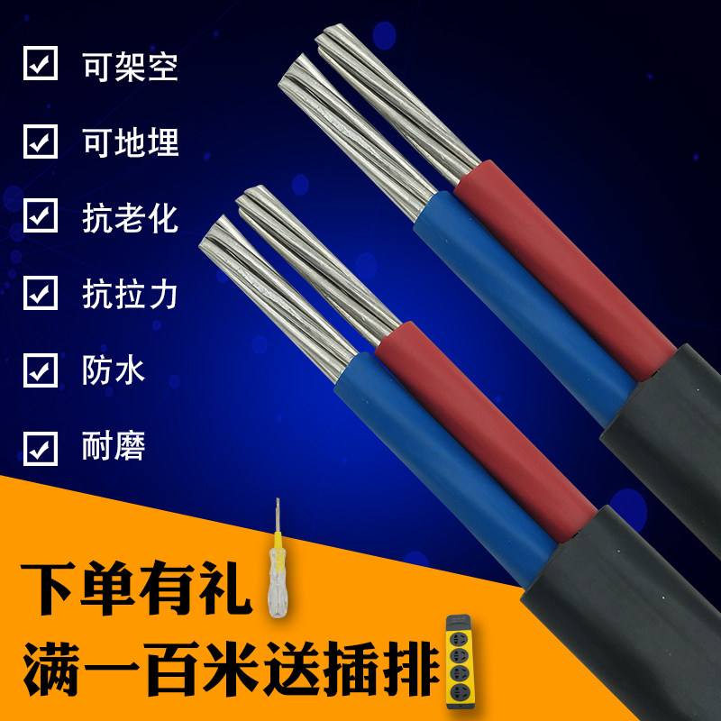 双芯铝电线4 6 10 16 25 35平方铝线2芯进户电线电缆护套线架空线