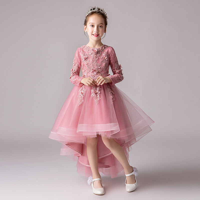 儿童晚礼服公主裙女童生日小女孩花童婚礼钢琴演出服长袖高端春秋