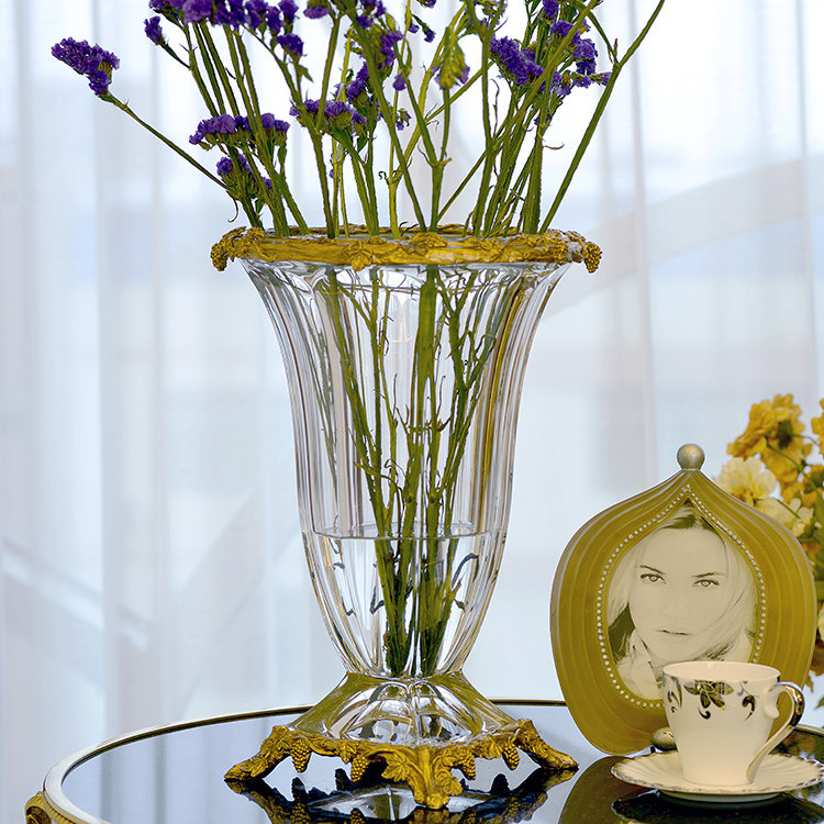 美式欧式摆件奢华水晶镶铜花瓶花插工艺品客厅样板间别墅高端摆设