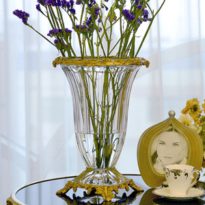 美式欧式摆件奢华水晶镶铜花瓶花插工艺品客厅样板间别墅高端摆设