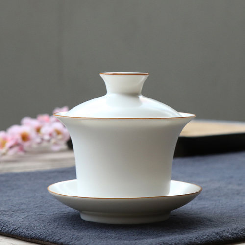 恬静生活  陶瓷盖碗定窑亚光三才无光盖碗脂白茶碗泡茶杯泡茶碗