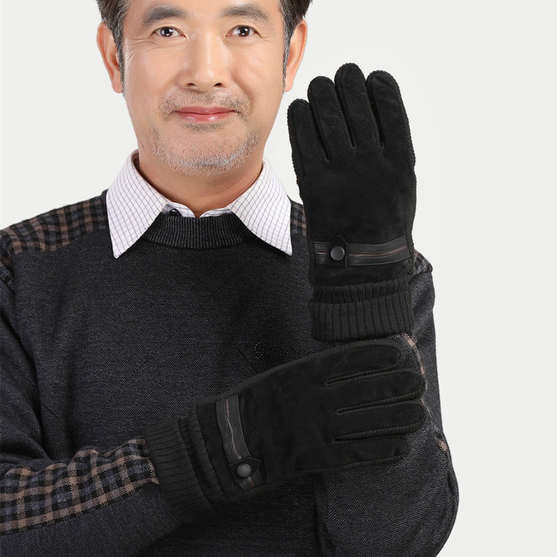 老人手套冬天男士骑车加绒加厚爸爸手套冬季中老年人防寒保暖手套