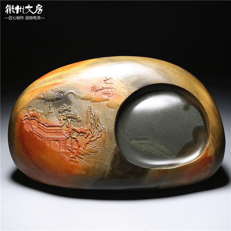 非遗名师作品鸿运当头天然原石砚台老坑籽料歙砚端砚文房四宝礼品