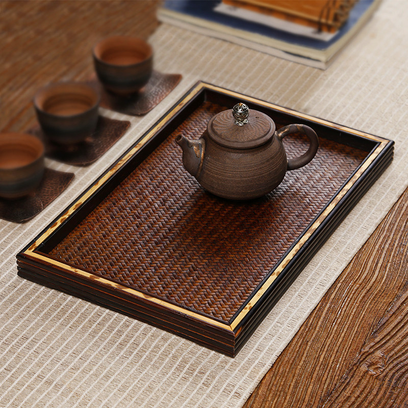 复古席面干泡台小茶盘 竹制奉茶盘茶托盘垫 家用日式壶承禅意茶具
