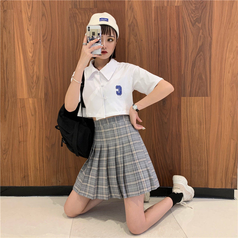 jk百褶裙半身裙夏季高腰女胖mm大码显瘦学院风红色格子a字短裙