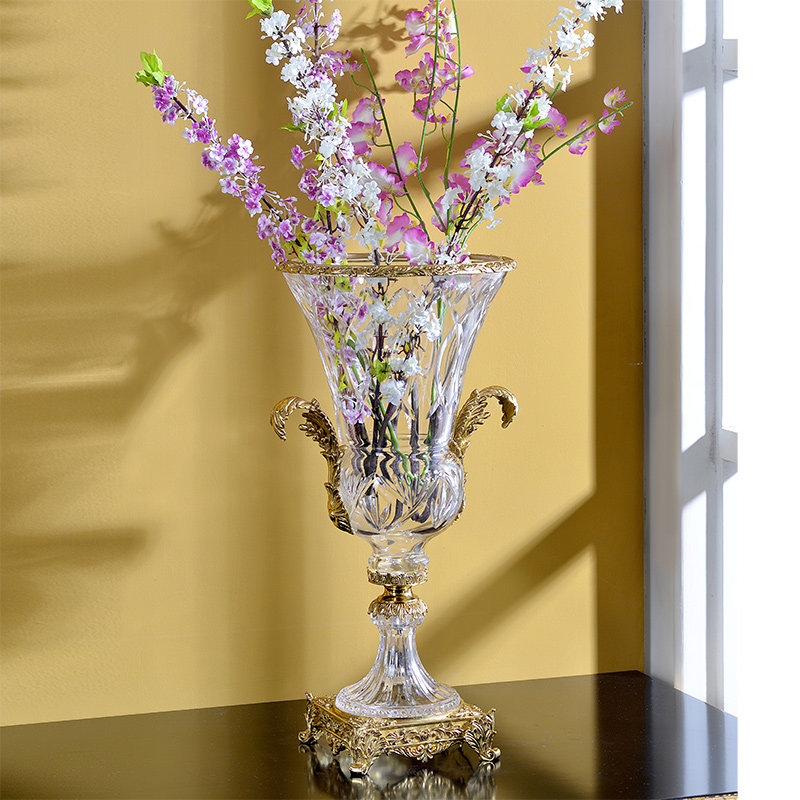 美式欧式水晶玻璃纯铜软装客厅家居装饰品花瓶花插花器奢华摆件