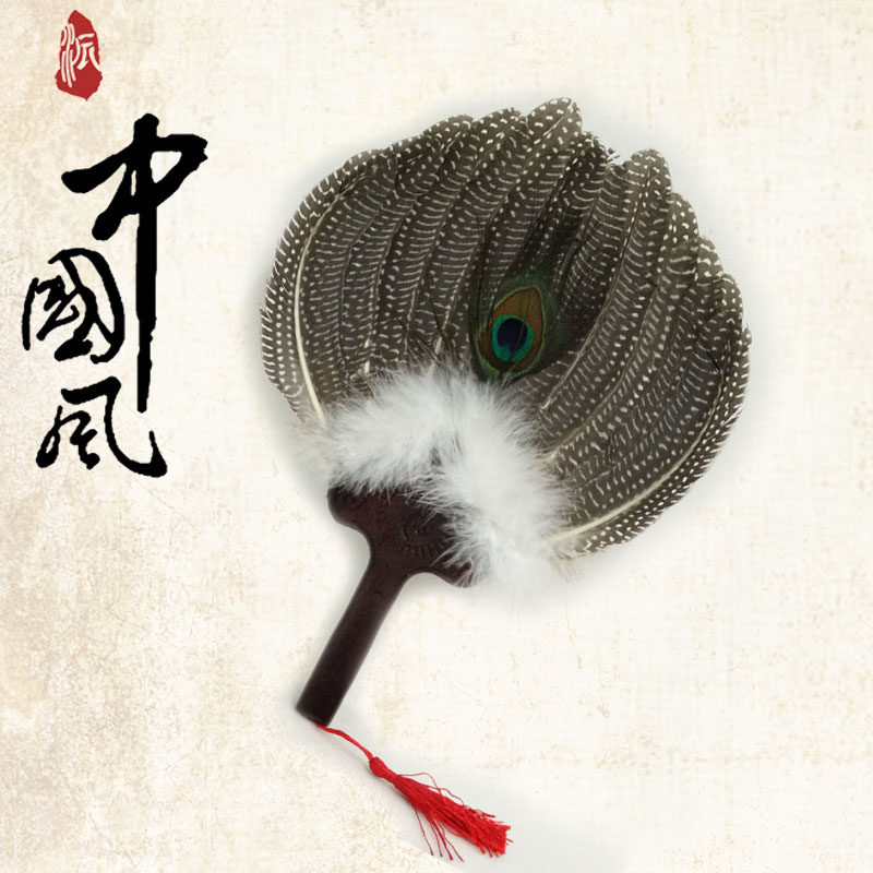 珍珠鸡羽毛扇子圆头纯手工工艺扇孔明扇宝宝扇夏季驱蚊小巧扇子