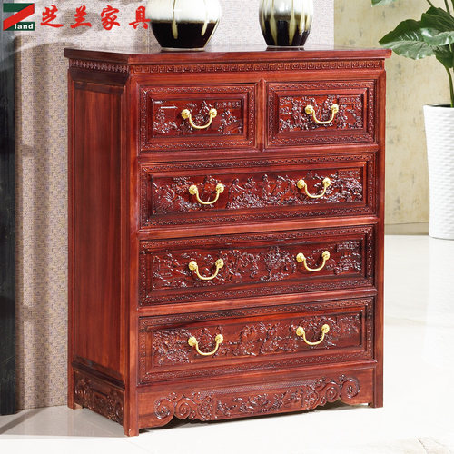 新中式香樟木五斗柜橱全实木三斗柜收纳抽屉柜卧室仿古储物柜子
