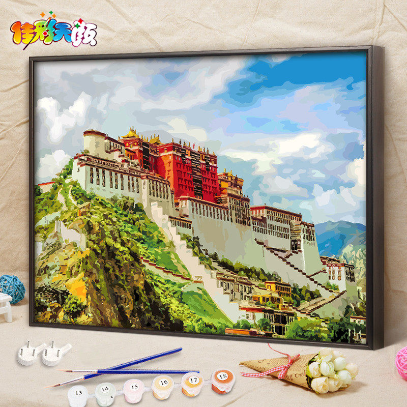 diy 数字油画中国十大旅游景点手绘西藏布达拉宫客厅风景装饰品画