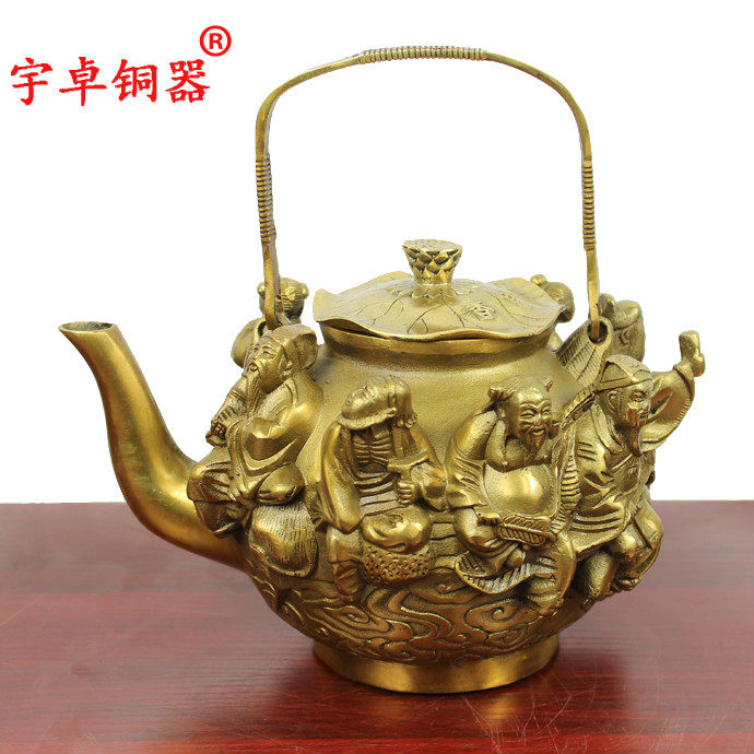 宇卓铜器铜八仙壶茶壶 纯铜黄铜壶立体八仙工艺品摆件