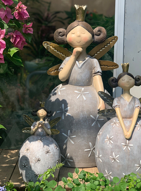 户外花园大号天使装饰摆件美式乡村做旧复古落地庭院园艺景观摆件