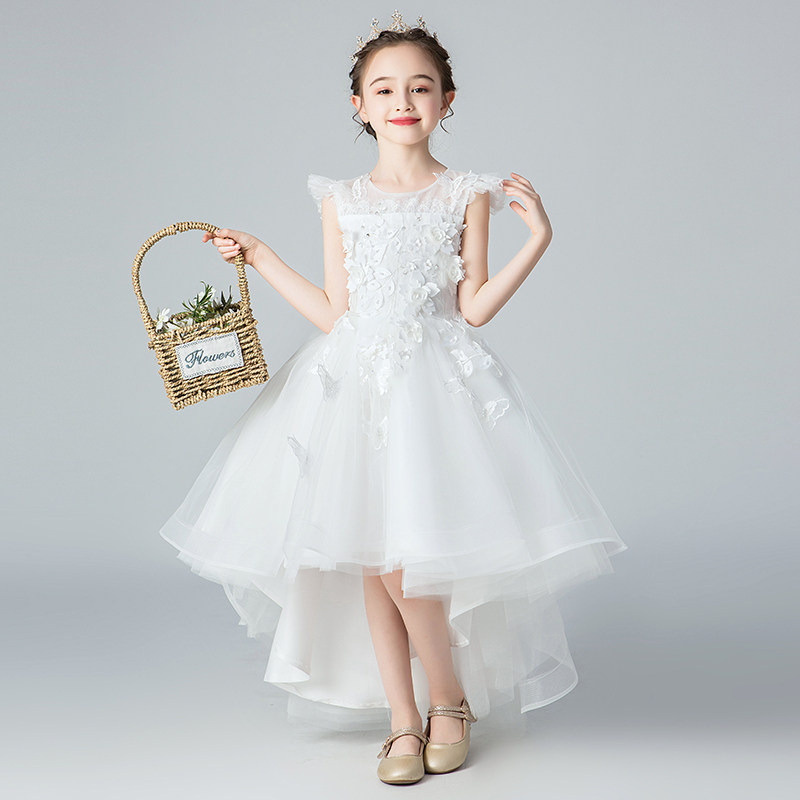 小女孩公主裙女童生日白色走秀花童礼服主持人儿童钢琴演出服表演