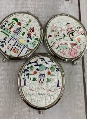 包邮俄罗斯精品化妆镜旅游纪念品便携折叠礼品双面城堡银色S9261