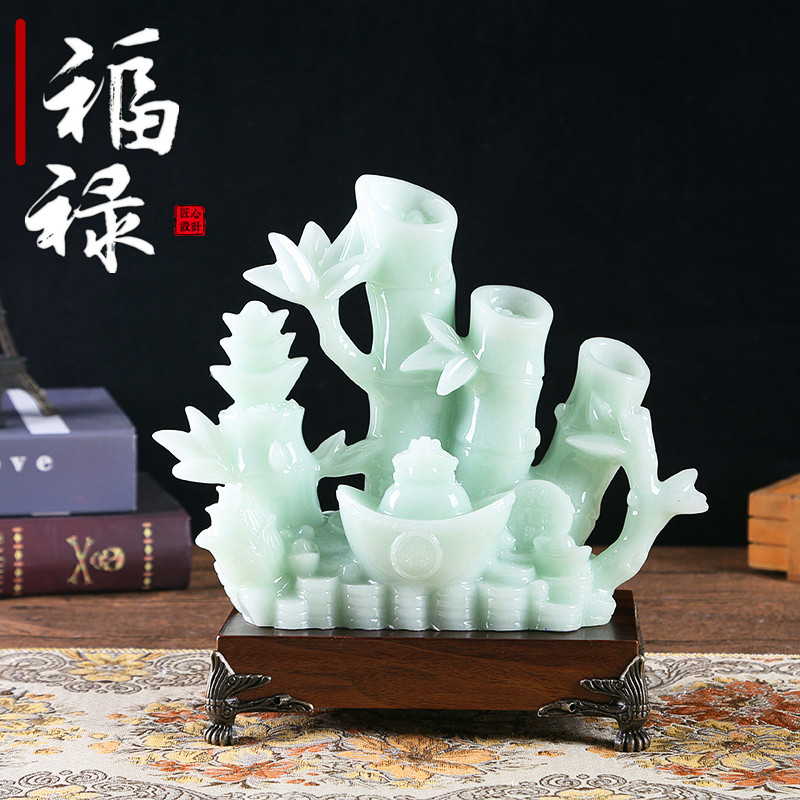 招财竹子摆件玉石财富贵节节高客厅酒柜办公室玄关装饰品开业礼品