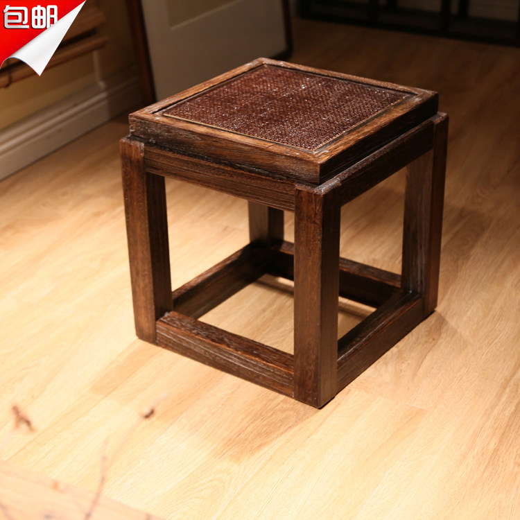包邮烧桐实木矮凳子中式小方坐凳换鞋凳 客厅沙发边凳复古小板凳