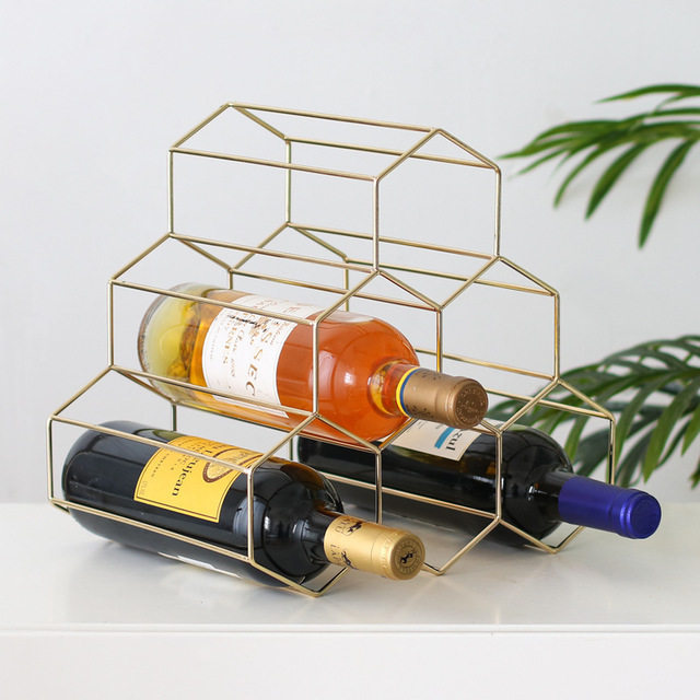 北欧简约实用几何金属酒架吧台装饰摆件金色蜂巢红酒架子橱窗展示