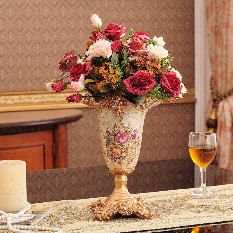 欧式工艺塑料花瓶摆件复古奢华客厅插花餐桌酒店婚礼新家装饰